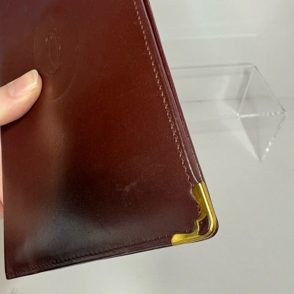 💖#109 Cartier Bordeaux Vintage Bifold Leather Long Wallet